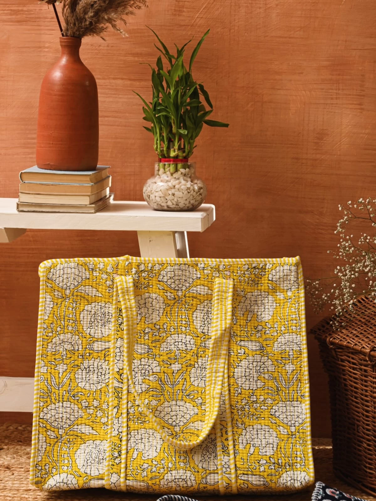 Floral Print Cotton Tote Bag