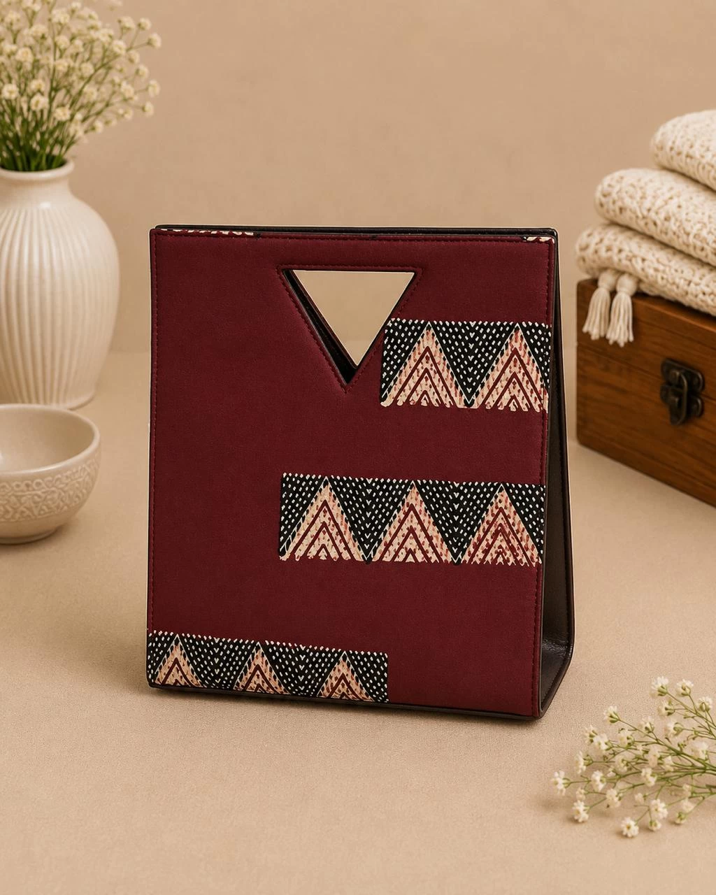 Maroon Geometric Kitkat Bag