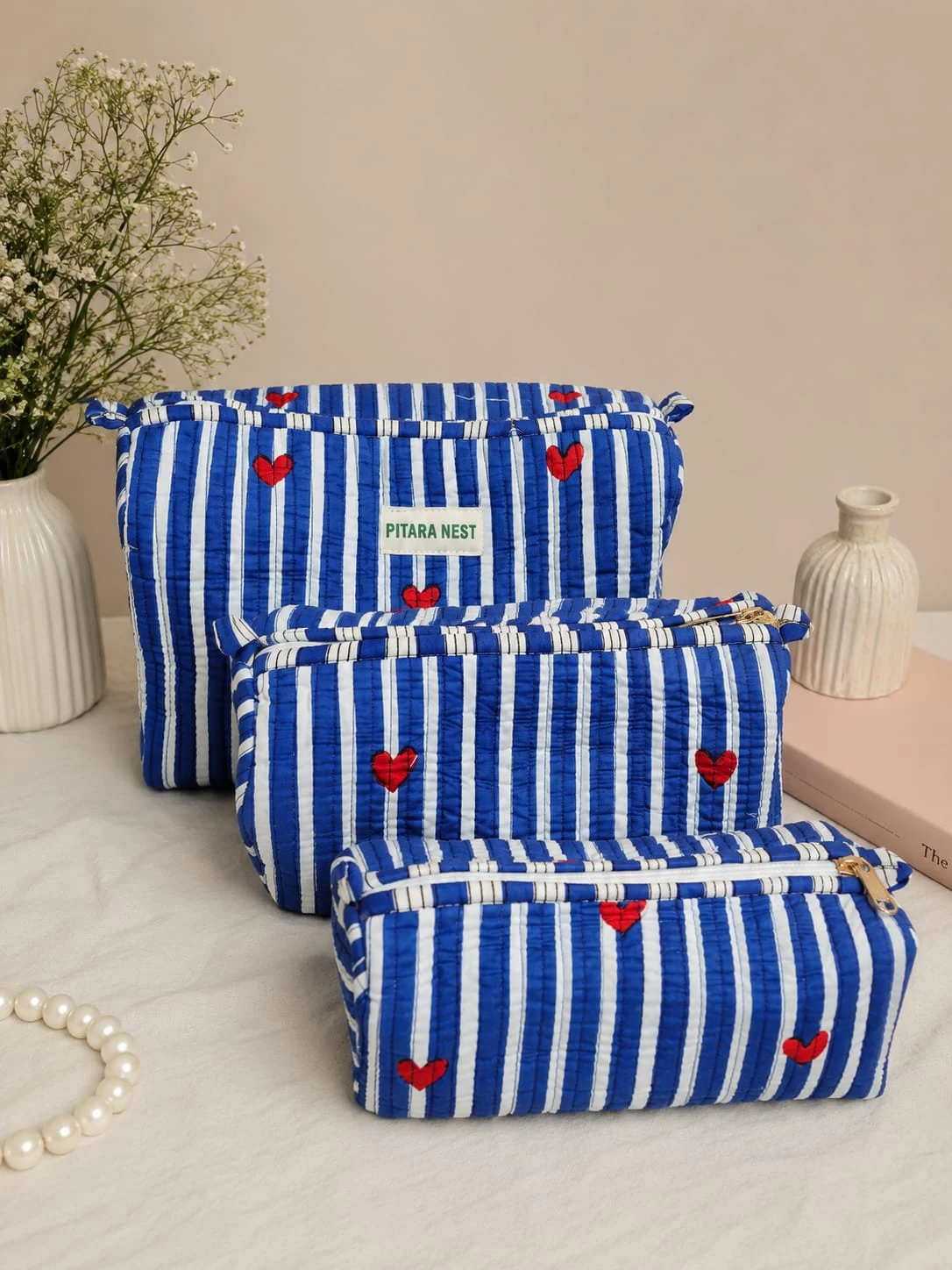 Royal Blue Hearts pouch set