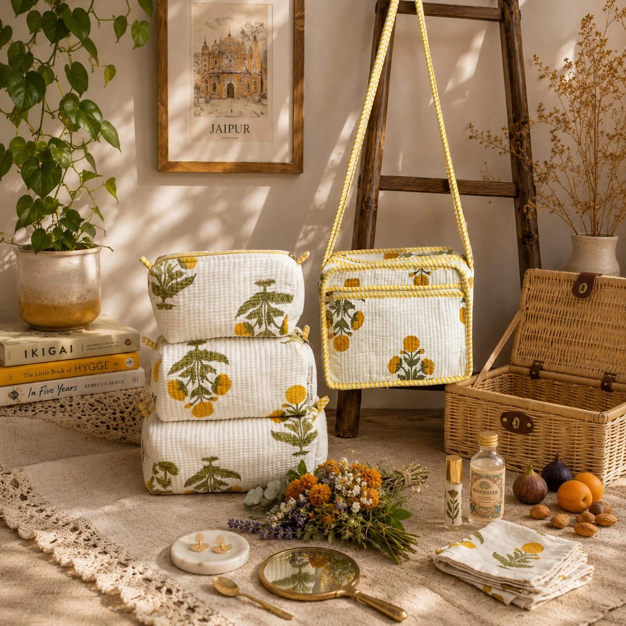 Sunshine Bloom Quilted Sling Bag & Organizer Set