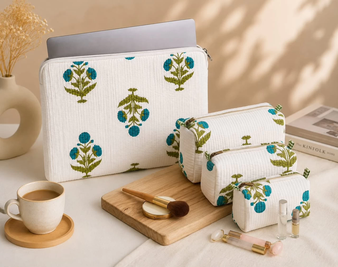 Quilted Laptop Sleeve & Organizer Pouch Set