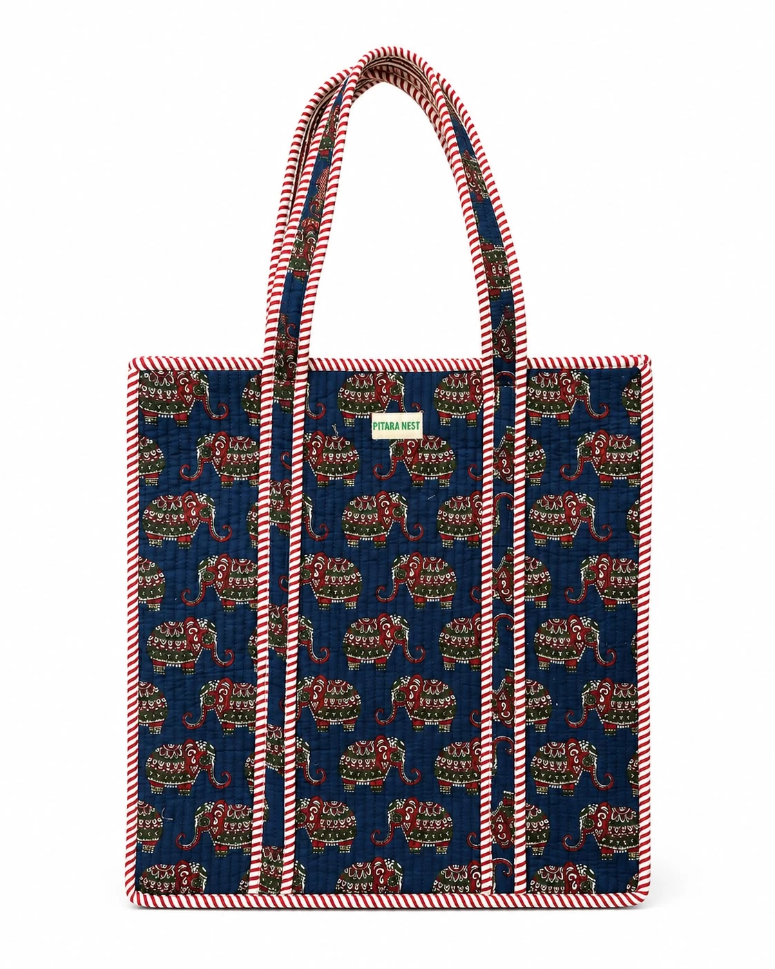 Quilted Tote Bag – Royal Blue Elephant Print