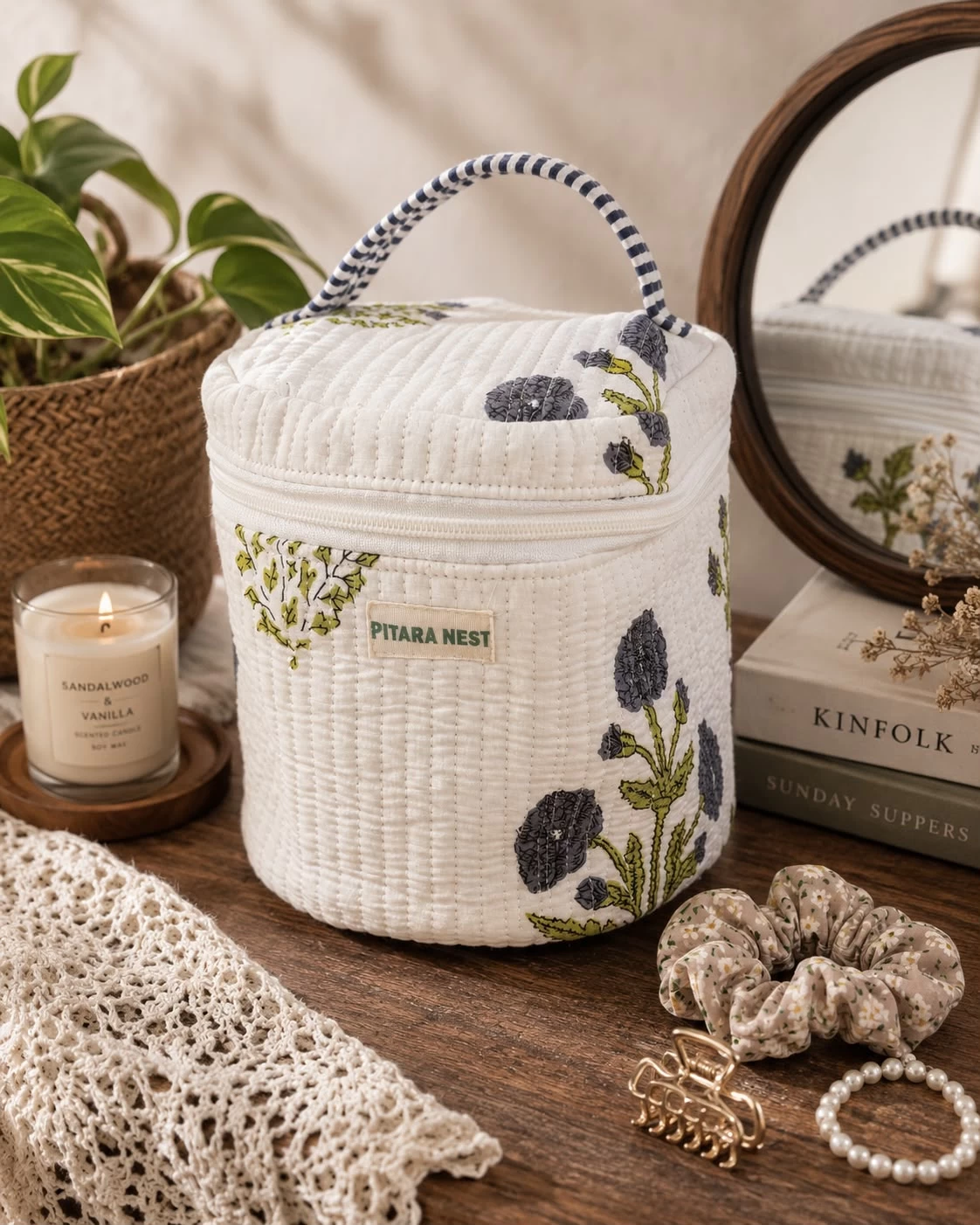 Quilted Floral Vanity Organizer
