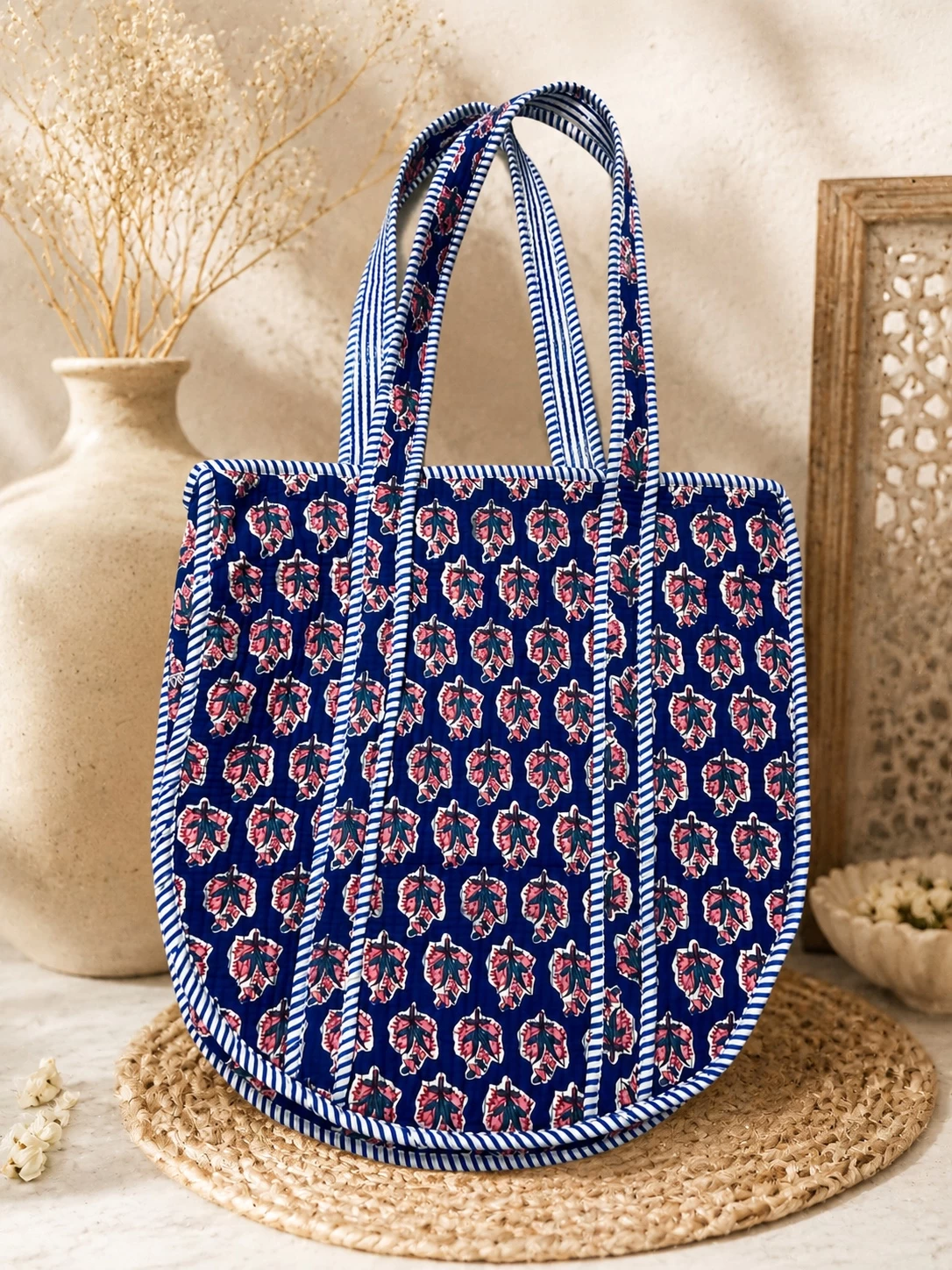 Floral Print Cotton Tote Bag