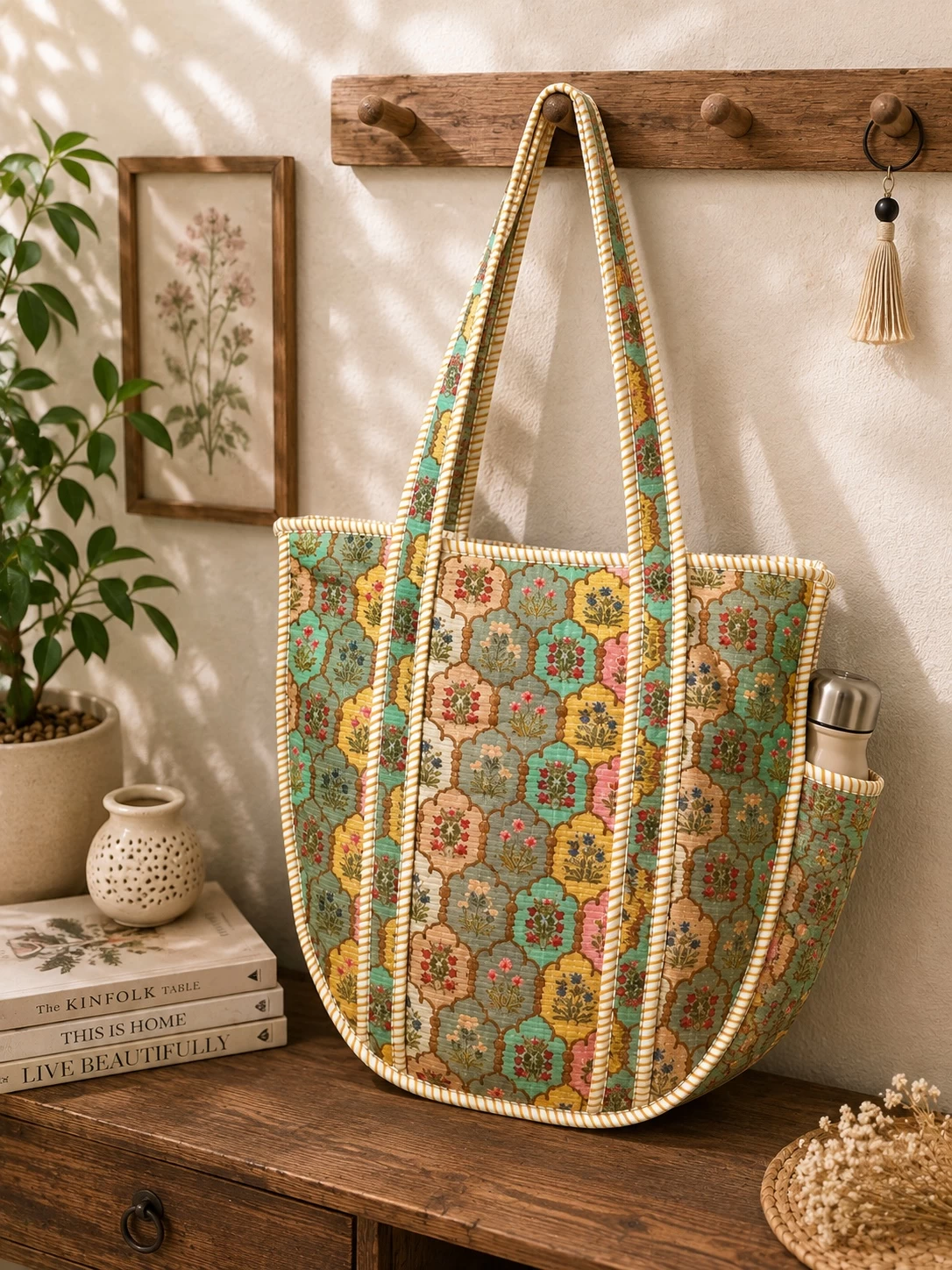 Multicolour Floral Print Cotton Tote Bag
