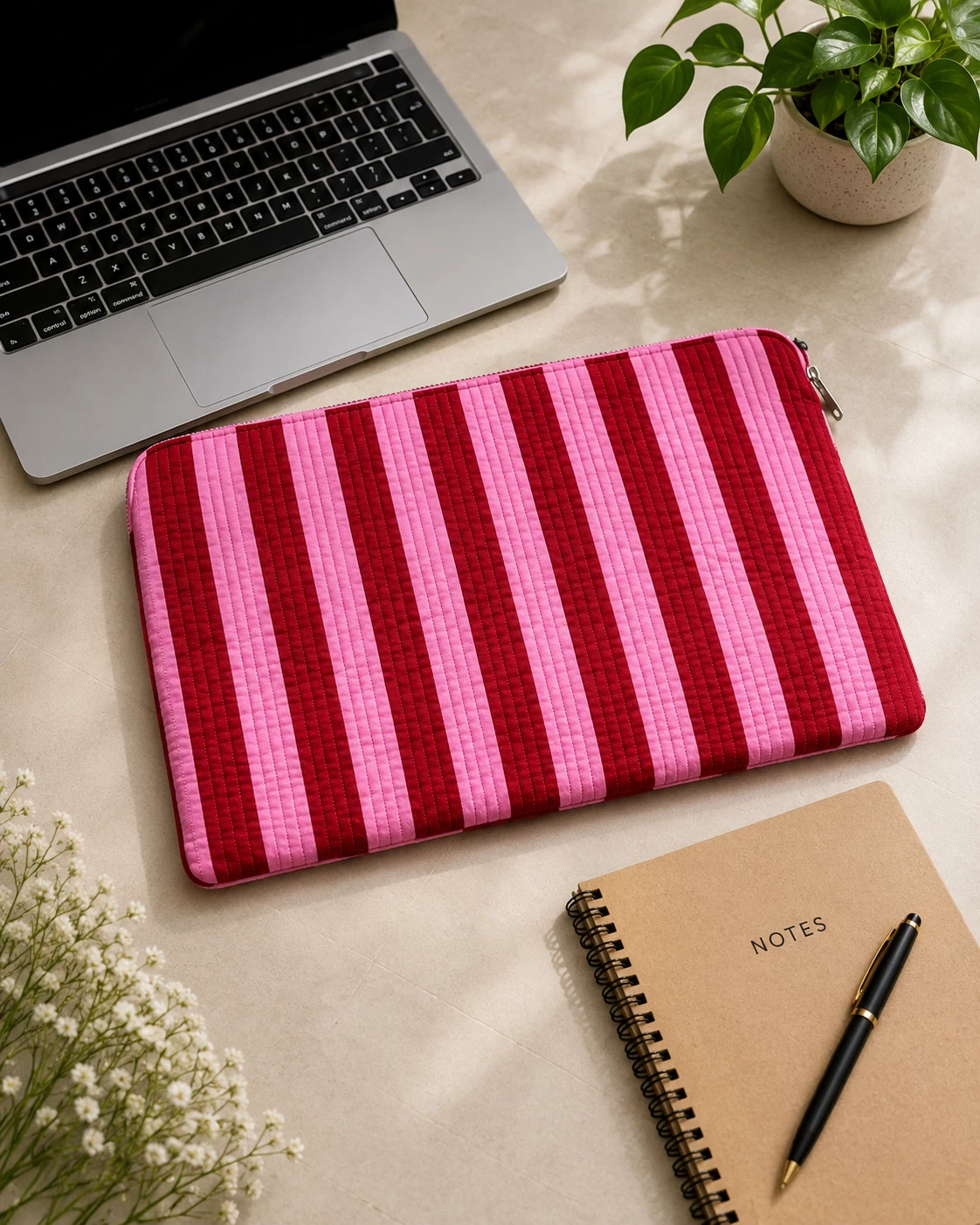 Pink & Burgundy Quilted Laptop Sleeve