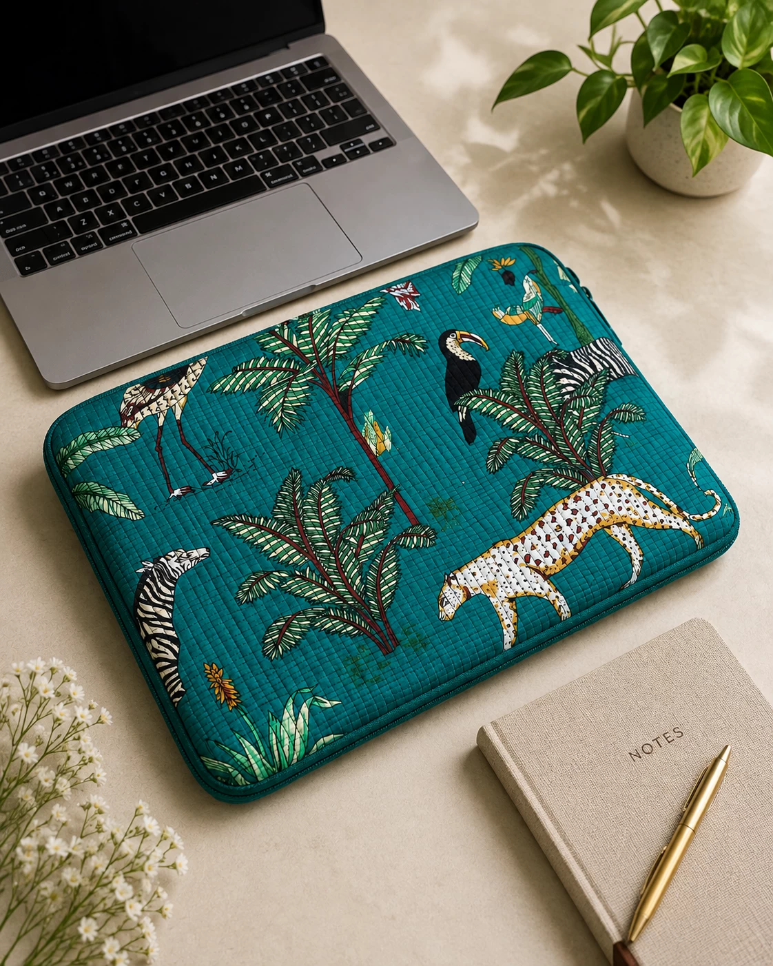 Tropical Wildlife Quilted Laptop Sleeve